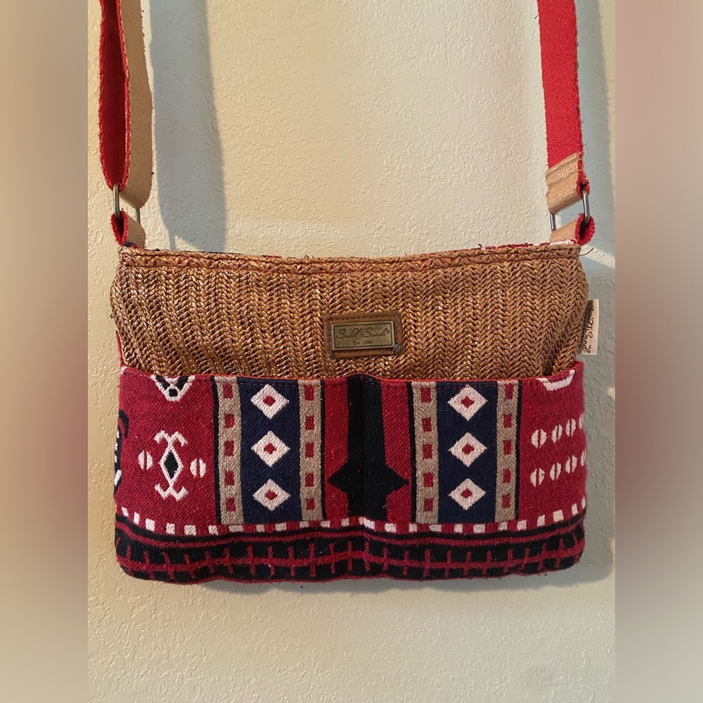Aztec Rattan Handbag with Crossbody Adjustable Strap